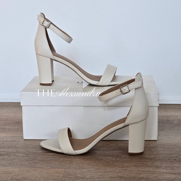 Quince Italian Leather Bone Block Heel 65mm Women’s Size 8 MSRP $70 New In Box - Picture 1 of 14